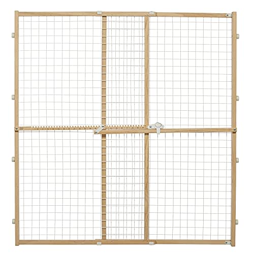 MidWest Homes for Pets Wire Mesh Pet Safety Gate, Pressure Mounted Dog Gate Measures 44 Inches Tall & Expands to 29-50 Inches Wide, Natural Wood & White Powder Coated Wire Mesh
