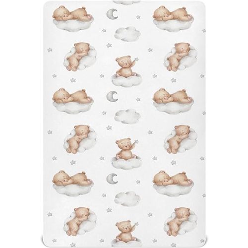 crib sheets for boys Bears Clouds toddler baby girl sheets for crib,neutral mini crib Nursery mattress sheets fitted,crib mattress Soft & Breathable 52*28*9In