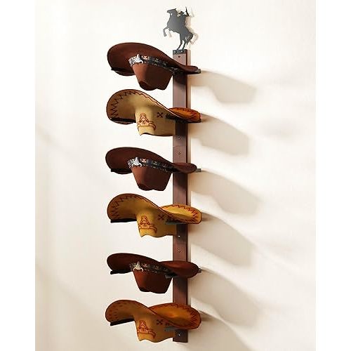 Cowboy Hat Rack for Wall – 3-Piece Wooden & Metal Western Hat Holder, Rustic Rider Sign Decor, Holds up to 6 Hats, Wall Mounted Cowboy Hat Organizer & Storage Display Rack for Cowboy Room Decor