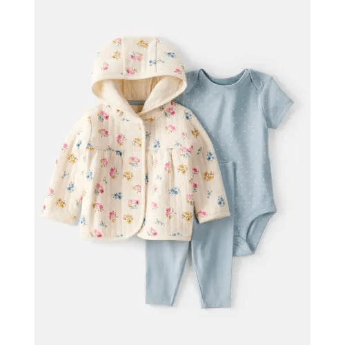 Baby 3-Piece Floral Quilted Little Jacket Set - Ivory/Blue - Carter's | Carter's