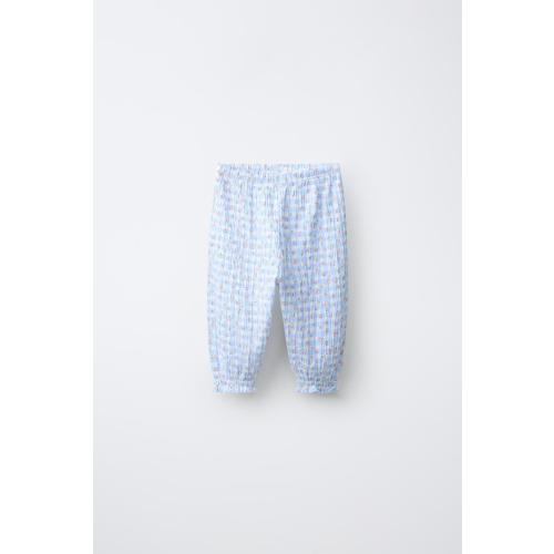 FLORAL AND PLAID BLOOMER PANTS - Blue / White | ZARA United States