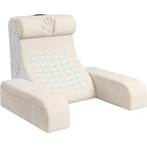 Homkdom 22" Reading Pillow for Bed with Armrests & Storage Pocket, Beige