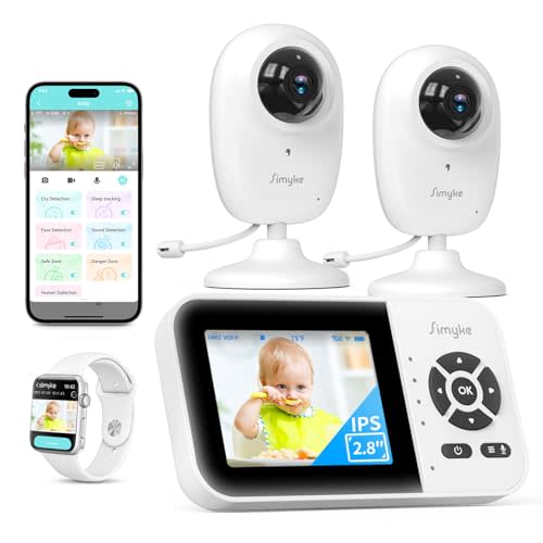 Smart Baby Monitor with 2 Cameras and Audio,App,Long Range,Night Vision,Temperature Sensor,2 Way Talk, Feeding Clock and lullabies,Home Use