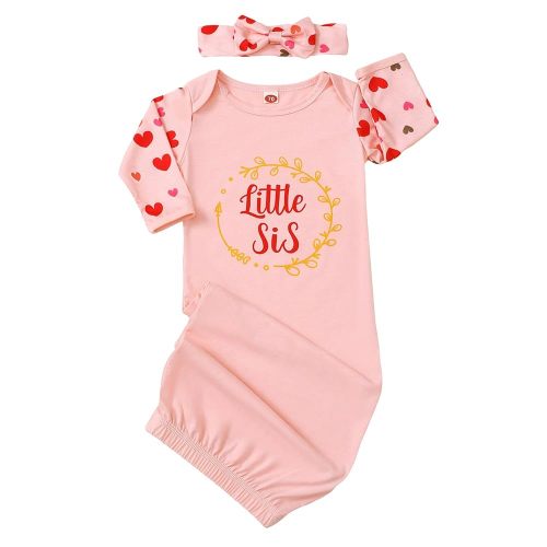 AMAWMW Newborn Baby Girl Little Sister Sleeper Gown Stripe Long Sleeve Nightgown Pajamas Gifts Stuff Essential Outfit