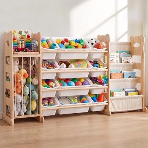Toy Storage Organizer with Bookshelf and Stuffed Animal Storage 60.7'' L
