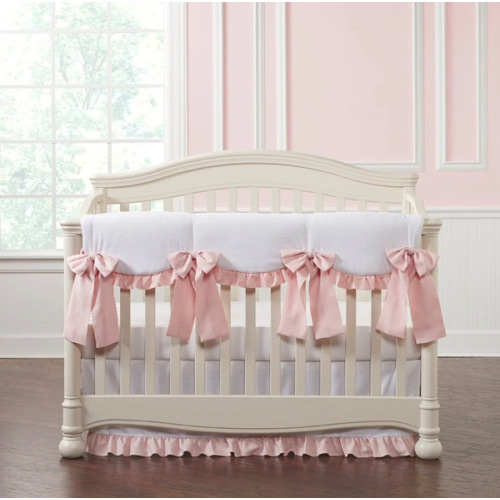 White and Pink Linen 8-pc. Crib Bedding Set | Nursery Design | Baby Girl Bedding – Liz and Roo