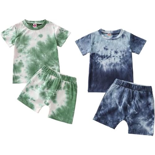 Baby and Toddler Boy Clothes Set 4-Piece, Cotton Tie-Dye Shirt & Shorts Summer Outfit 2-Pack