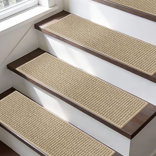 BEQHAUSE Stair Treads Non Slip for Wooden Steps 28x9in, 15pcs, Light Beige