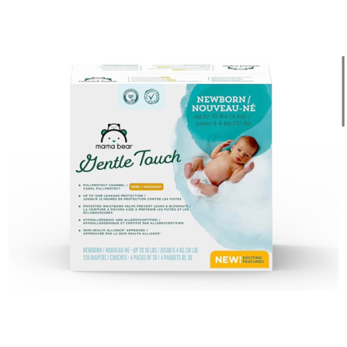 Amazon Brand - Mama Bear Gentle Touch Diapers, Size Newborn, 120 Count (4 packs of 30)