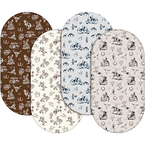 VitalCozy 4 Pcs Vintage Western Cowboy Bassinet Sheets Set 32 x 16 x 3 Inches Sheets for Standard Bed Toddler Mattresses Soft Breathable Cute Print Newborn Bedding for Girl Boys