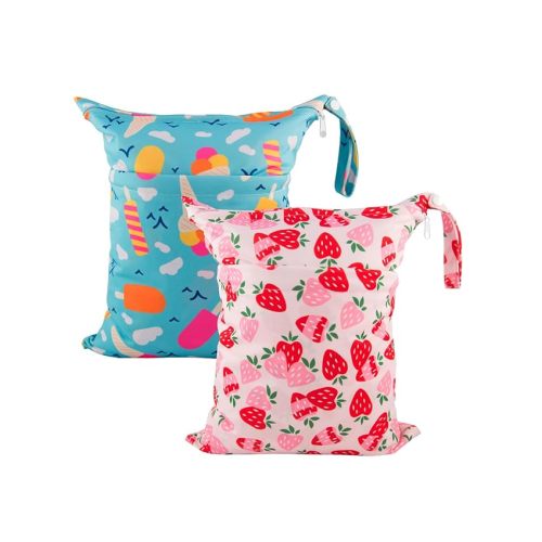 babygoal Wet Dry Bags for Baby Cloth Diapers, Washable Travel Bags, Beach, Pool, Gym Bag for Swimsuits & Wet Clothes with Two Zippered Pockets 2 Pack LN02