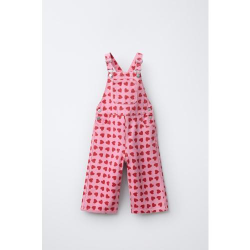 5 or 6 yr LONG TWILL HEART OVERALLS - Pink | ZARA United States