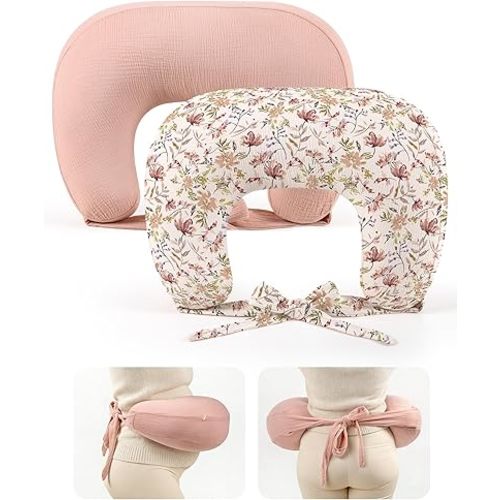 lulumoon Muslin Nursing Pillow Covers - 2-Pack Soft Cotton Slipcovers for Breastfeeding & Bottle-Feeding - Extension Strap for Snug Fit & No Sliding - Hidden Zipper Safety for Newborn Baby
