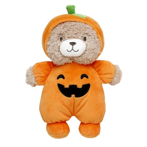Halloween 9 inch Plush Rattle with Embroidered Jack-O-Lantern for Baby, (Orange Pumpkin, Bear)