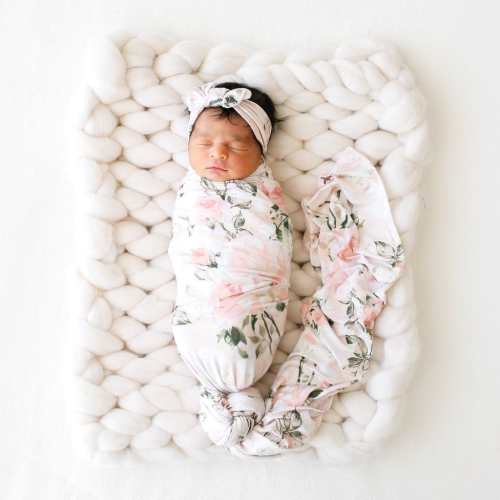 Vintage Pink Rose Swaddle Headband Set
