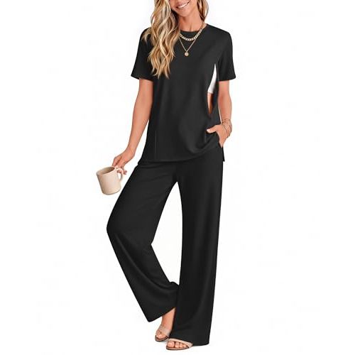 2Pc Postpartum Nursing Pajamas Set | Lounge Outfit, Hidden Zipper Short Sleeve Shirt, Easy Breastfeeding Matching Set, Soft Stretchy Fabric, for New Moms