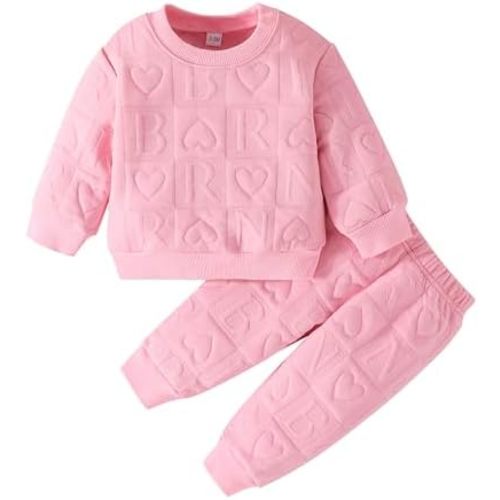 Jecson Toddler Baby Girl Clothes: Soft Warm Outfits Set Quilted Heart Sweatshirt & Pants Cute Fall Winter Home Out 2Pcs 3M-4T