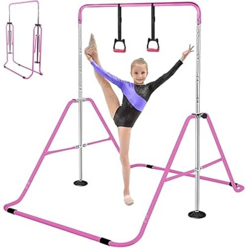 Gymnastics Bar for Kids, Folding Junior Training Kip Bar with Adjustable Height, Home Expandable Horizontal Gymnastic Monkey Bars Equipment for Child, Girls, Boys