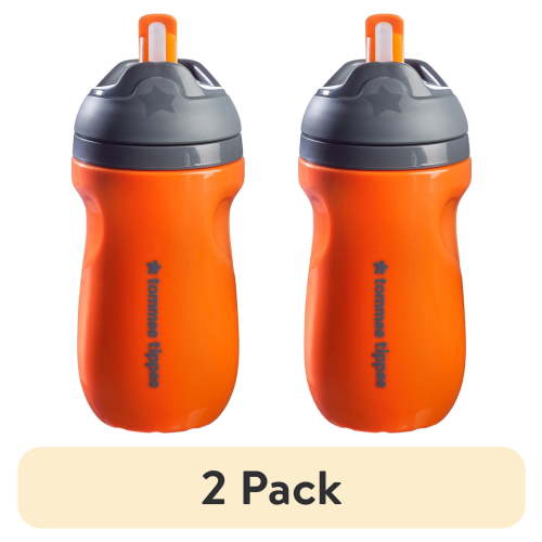 (2 pack) Tommee Tippee Insulated Sporty Straw Toddler Cup, 12m+, 9oz, Spill-Proof, Orange, 1 Pack