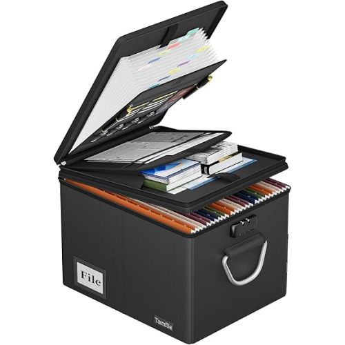 Tamfile Fireproof Document Organizer Box with Accordion File Folder,Black