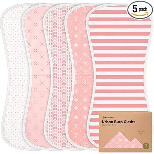 Organic Burp Cloths Baby Boy & Girl, 5-pack Cotton Burp Rags (Blush) | Super Absorbent Cotton Burping Cloths for Babies, Soft, Plush, Newborn, Infant Towels, Milk Spit Up Rags, Large 21x10