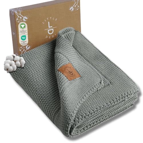 Little Dedi 100% Organic Cotton GOTS Certified Baby Knitted Blanket with Gift Box - Soft Toddler, Crib, Stroller Blanket - Neutral Swaddle and Receiving Blanket for Newborns, 30"x40", Green