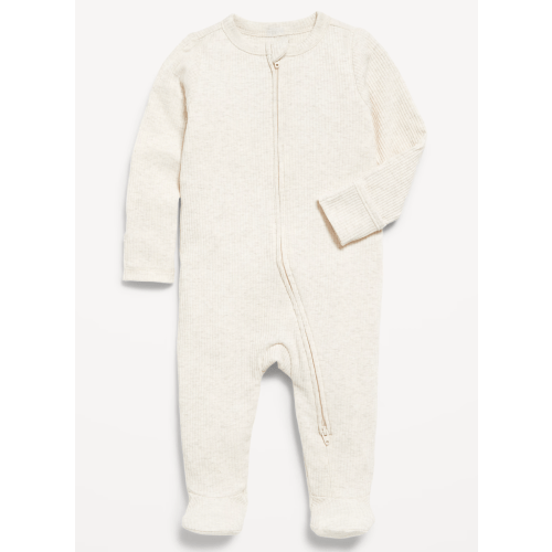 Oatmeal Heather Color: Textured Ribbed 2-Way-Zip Sleep & Play Footed One-Piece for Baby