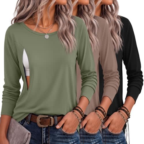 Huukeay 3 Pack Womens Nursing Tops Breastfeeding Shirts Zipper