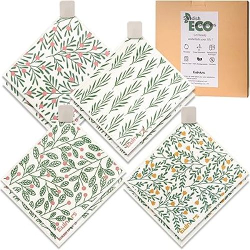 Eulnars Swedish Dishcloths for Kitchen, 8 Pack Green Reusable Paper Towels with Clips, Non-Scratch Swedish Kitchen Towels, Super Absorbent Cellulose Sponge Cloths, Dishwasher Safe, No Odor