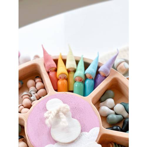 Enchanting Waldorf and Montessori Inspired Pastel Rainbow Wooden Gnomes/Peg Dolls Set of Six
