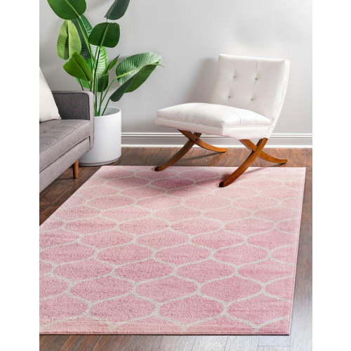 Unique Loom Trellis Frieze Collection Area Rug - Rounded (2' x 3' 1" Rectangle Light Pink/Ivory)