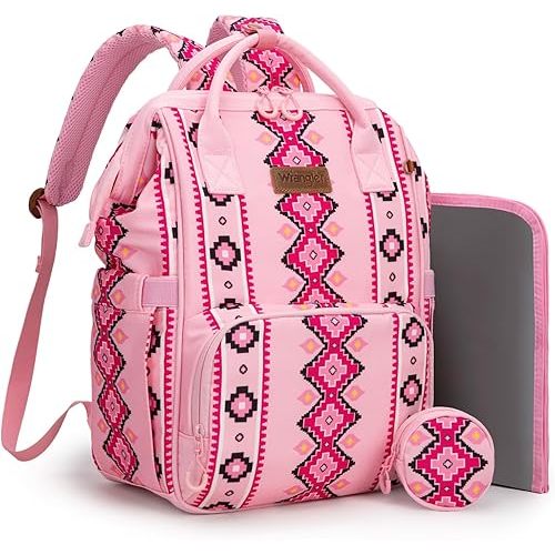 Montana West Wrangler Diaper Bag Backpack Aztec Travel Backpack Purses Western Multi-Function Baby Bags for Mom with Waterproof Insulated Pockets