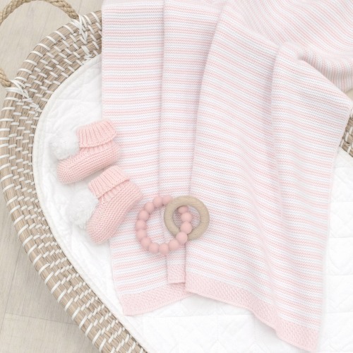 100% Cotton Knit Blanket - Blush  Stripe