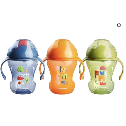 Tommee Tippee 8oz Trainer Sippee Cups with Handles for Babies and Toddlers, Spill-Proof, BPA Free, Pink, Green and Orange, Pack of 3