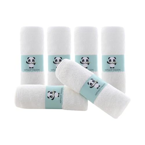 HIPHOP PANDA Baby Washcloths, Rayon Made from Bamboo - 2 Layer Ultra Soft Absorbent Newborn Bath Face Towel - Reusable Baby Wipes for Delicate Skin - White, 6 Pack