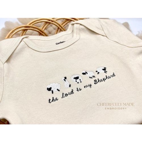 Embroidered The Lord is my Shepherd Bodysuit, White Sheep Bodysuit, Baby Sheep, Faith Gifts, Christian Baby Gifts, Christian Baby Shower