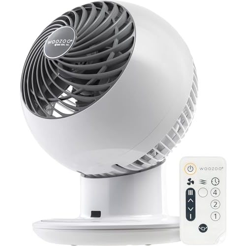IRIS USA WOOZOO Air Circulator Fan with Remote, Oscillating, 5 Speeds, 82ft Max Air Distance, 90° Adjustable Tilt, 30db Quiet Motor, Small Fan for Bedroom, Office, Dorm, White