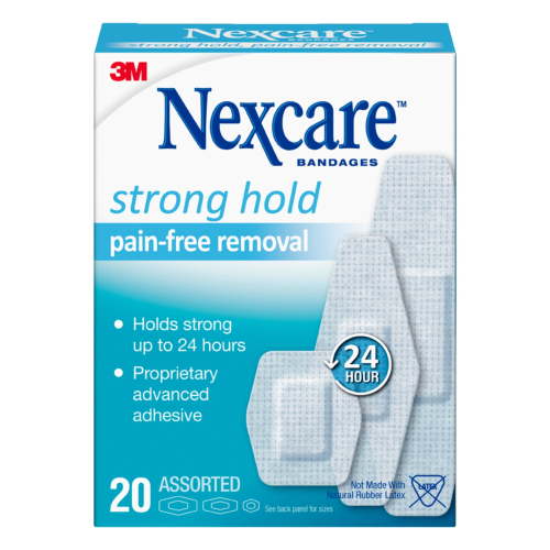 Nexcare Strong Hold Pain-Free Removal Bandages, Assorted Sizes, 20 Count