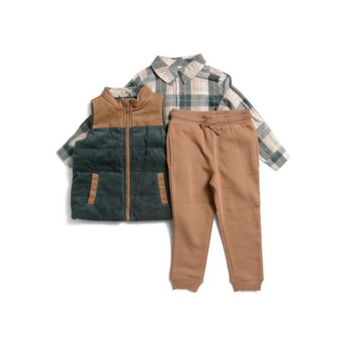 Toddler Boys 3pc Corduroy Vest Plaid Collared Shirt And Joggers Set | Kids & Baby | T.J.Maxx