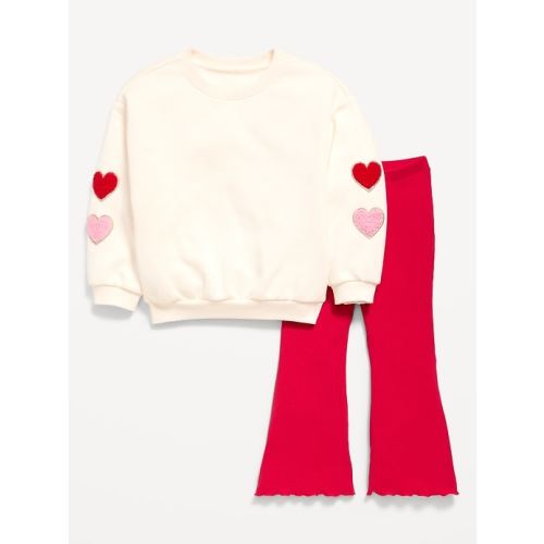 Crew-Neck Sweatshirt and Flare Leggings Set for Toddler Girls