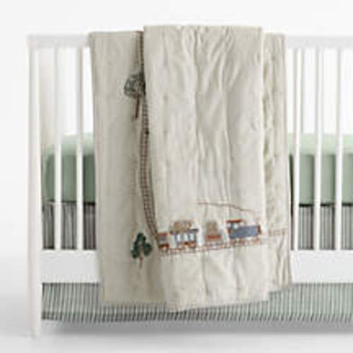 Personalized Teddy Train Embroidered 100% Organic Cotton Baby Crib Quilt