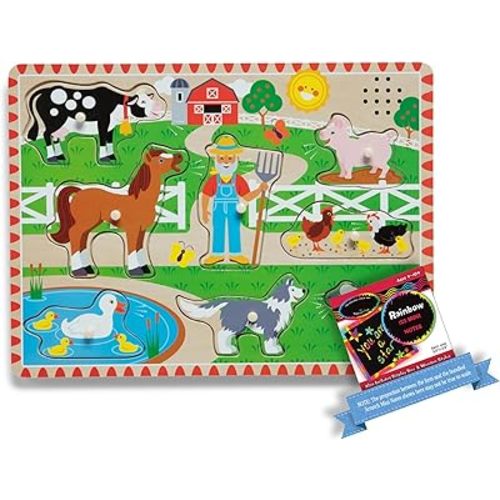 Melissa & Doug Old MacDonald's Farm: Sound Puzzle Bundle with 1 Theme Compatible M&D Scratch Fun Mini-Pad (00738)