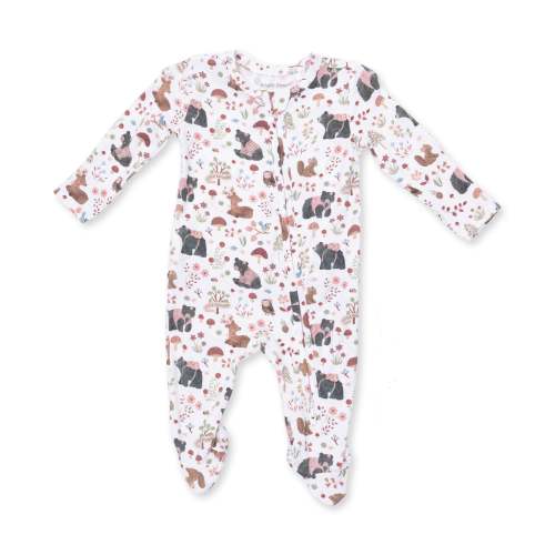 Southern Woodland Animals Pink - 2 Way Ruffle Back Zipper Footie – Angel Dear