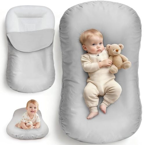 Extra Large Newborn Lounger & Baby Nest – Essential Baby Registry Gift – XL Portable Infant Floor Cushion for Tummy Time Support – Machine Washable Cotton Cover (CPC Certified)