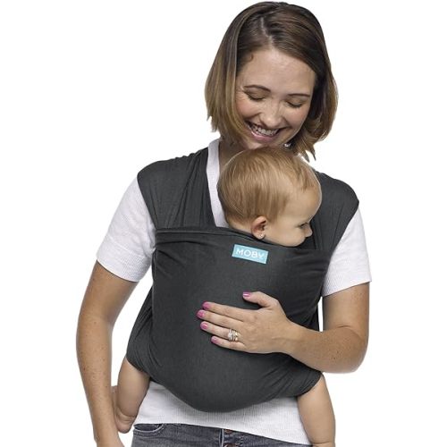 Moby Baby Wrap Carrier Evolution for Newborns to Toddlers (8-33lbs), Infant Sling Carrier, Lightweight & Hands Free Design, Adjustable for All Body Types, Baby Registry Gift (Charcoal)