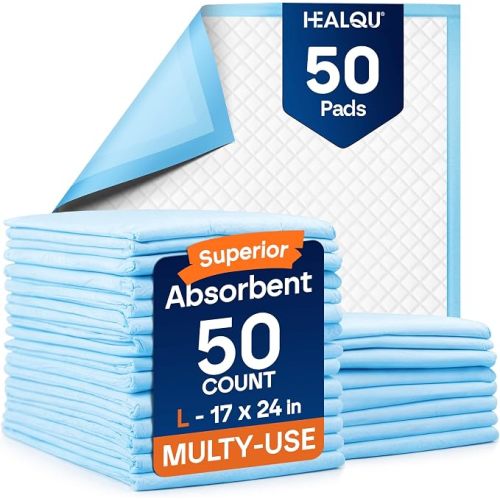Healqu Disposable Baby Changing Pad Liners - 50 Pack, Super Soft, Absorbent and Waterproof - Mess-Free Baby Diaper Changes on Every Surface - 17x24 Inches