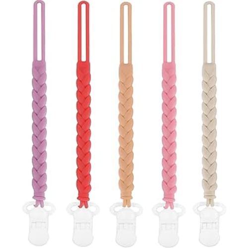 5-Pack Silicone Pacifier Clip, One-Piece Silicone Pacifier Holder Clip for Boys & Baby Girl Binky Clips Rust-Free Holders Unisex Newborns Shower Birthday Gifts (Purple)