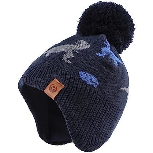 JANGANNSA Knitted Baby Hat Scarf Set Winter Warm Boys Girls Beanie Fleece Lining Toddler Kids Hats with Pompom