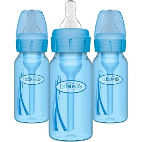 Dr. Brown's Anti-Colic Options+ Narrow Baby Bottles, Blue, 4 oz, 3-Pack