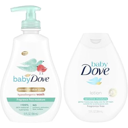 Dove Baby Essentials, Wash & Baby Lotion Set, Fragrance-Free, 13 Oz Ea